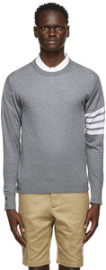 Thom Browne Grey Merino 4-Bar Sweater - Thom Browne Grey Sweater Merino 4-Bar - Thom Browne Gray Merino 4-Bar 스웨터
