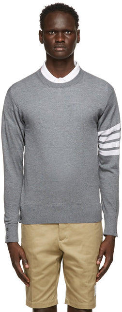 Thom Browne Grey Merino 4-Bar Sweater - Thom Browne Grey Sweater Merino 4-Bar - Thom Browne Gray Merino 4-Bar 스웨터