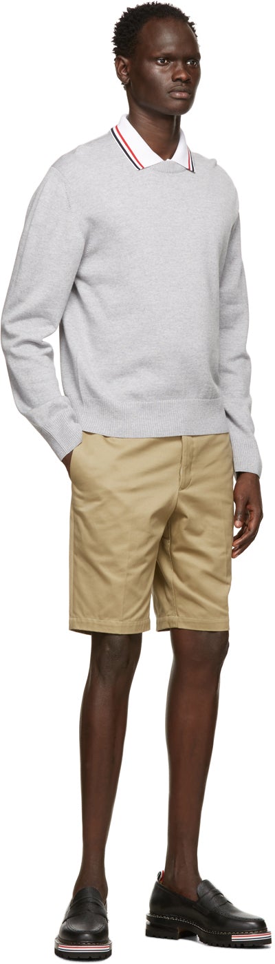 Thom Browne Grey Merino RWB Tab Relaxed-Fit Sweater