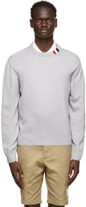 Thom Browne Grey Merino RWB Tab Relaxed-Fit Sweater - Thom Browne Grey Grey Merino RWB Pull relaxed-Fit - Thom Browne 회색 메리노 RWB 탭 편안한 착용 스웨터
