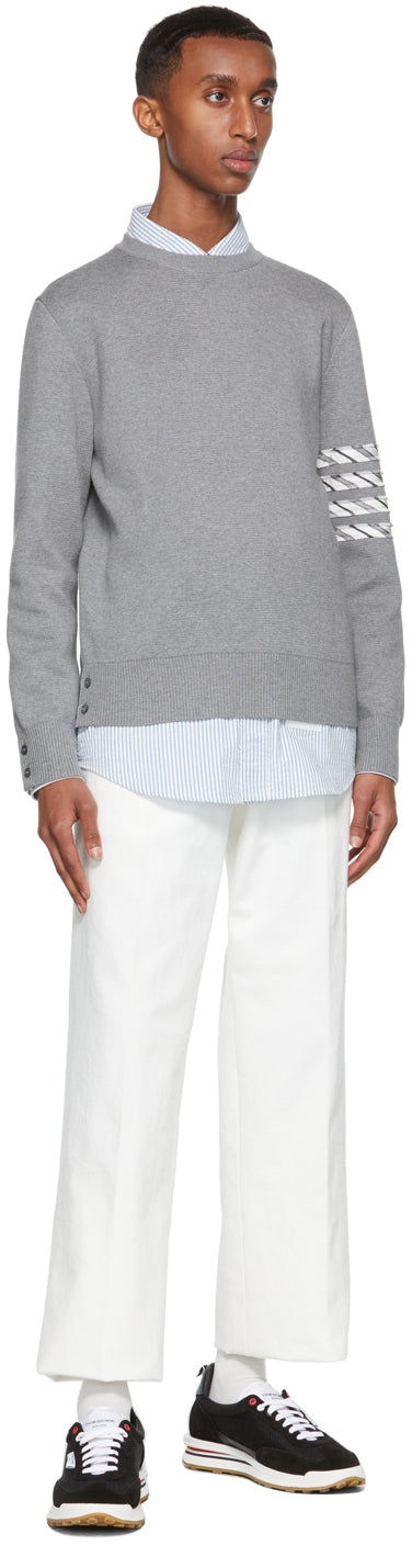 Thom Browne Grey Milano 4-Bar Stripe Crewneck Sweater