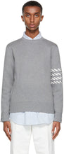 Thom Browne Grey Milano 4-Bar Stripe Crewneck Sweater - Thom Browne Grey Milano Stripe Crewneck Pull - Thom Browne Grey Milano 4 바 - 바 스트 라이프 크갱이 스웨터