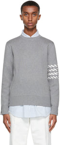 Thom Browne Grey Milano 4-Bar Stripe Crewneck Sweater - Thom Browne Grey Milano Stripe Crewneck Pull - Thom Browne Grey Milano 4 바 - 바 스트 라이프 크갱이 스웨터