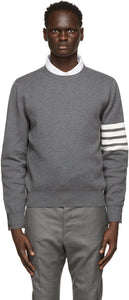 Thom Browne Grey Milano 4-Bar Sweater - Thom Browne Grey Milano Sweater 4 bar - Thom Browne Gray Milano 4-Bar 스웨터