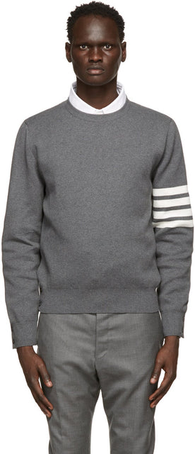 Thom Browne Grey Milano 4-Bar Sweater - Thom Browne Grey Milano Sweater 4 bar - Thom Browne Gray Milano 4-Bar 스웨터