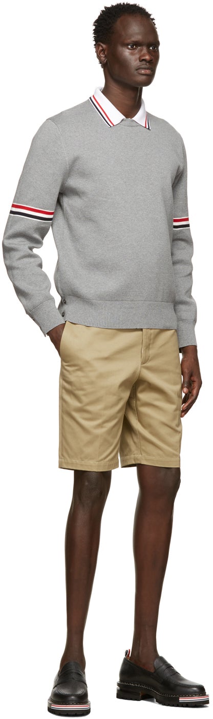 Thom Browne Grey Milano RWB Stripe Sweater