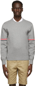 Thom Browne Grey Milano RWB Stripe Sweater - Thom Browne Grey Milano RWB Stripe Sweater - Thom Browne 회색 Milano RWB 스트라이프 스웨터