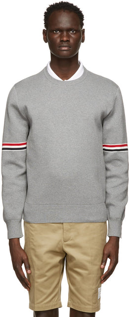 Thom Browne Grey Milano RWB Stripe Sweater - Thom Browne Grey Milano RWB Stripe Sweater - Thom Browne 회색 Milano RWB 스트라이프 스웨터