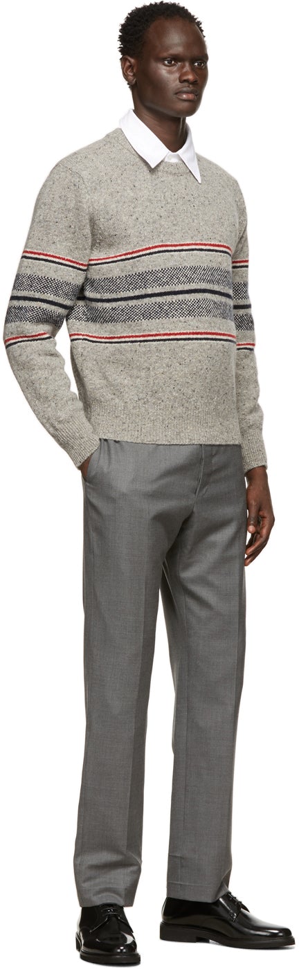 Thom Browne Grey Mohair Cricket Stripe Sweater