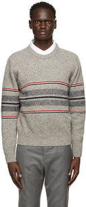 Thom Browne Grey Mohair Cricket Stripe Sweater - Thom Browne Grey Mohair Stripe Stripe Stripe - Thom Browne 회색 모헤어 크리켓 스트라이프 스웨터