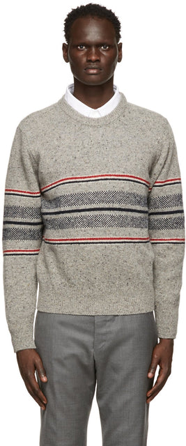 Thom Browne Grey Mohair Cricket Stripe Sweater - Thom Browne Grey Mohair Stripe Stripe Stripe - Thom Browne 회색 모헤어 크리켓 스트라이프 스웨터