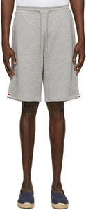 Thom Browne Grey RWB Stripe Loopback Lounge Shorts - Thom Browne Grey Grey Stripe Loopback Loopback Short - Thom Browne 그레이 RWB 스트라이프 루프백 라운지 반바지