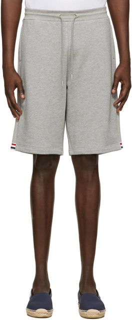 Thom Browne Grey RWB Stripe Loopback Lounge Shorts - Thom Browne Grey Grey Stripe Loopback Loopback Short - Thom Browne 그레이 RWB 스트라이프 루프백 라운지 반바지