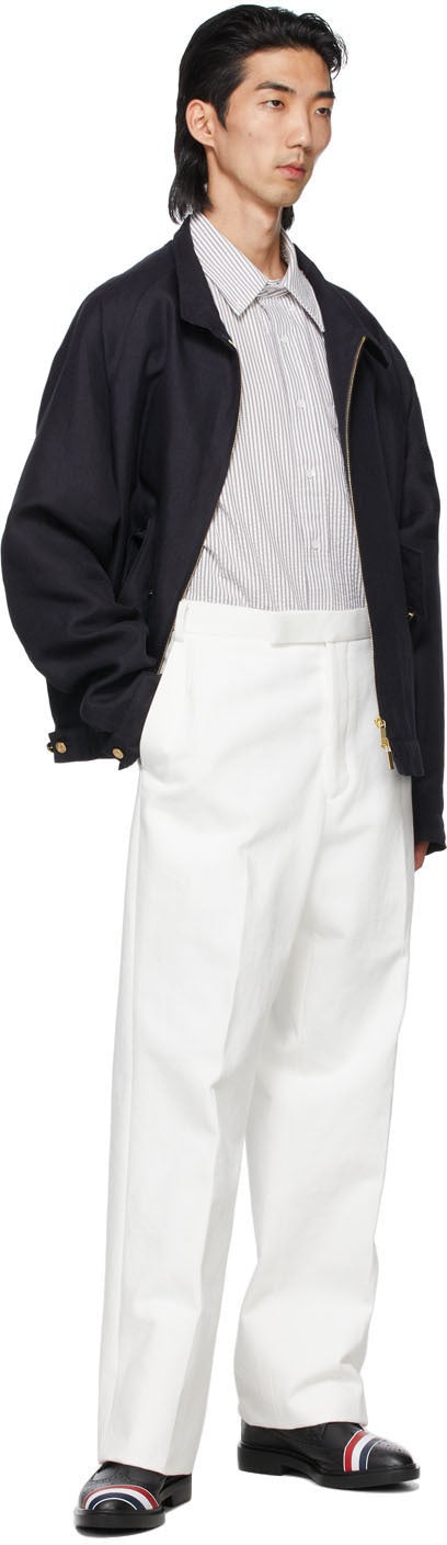 Thom Browne Grey Seersucker Stripe Short Sleeve Shirt