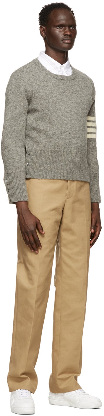Thom Browne Grey Shetland 4-Bar Crewneck Sweater