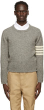 Thom Browne Grey Shetland 4-Bar Crewneck Sweater - Thom Browne Browne Grey Swewneck Pull de Crewneck 4 bar - Thom Browne Gray Shetland 4-Bar Crewneck 스웨터