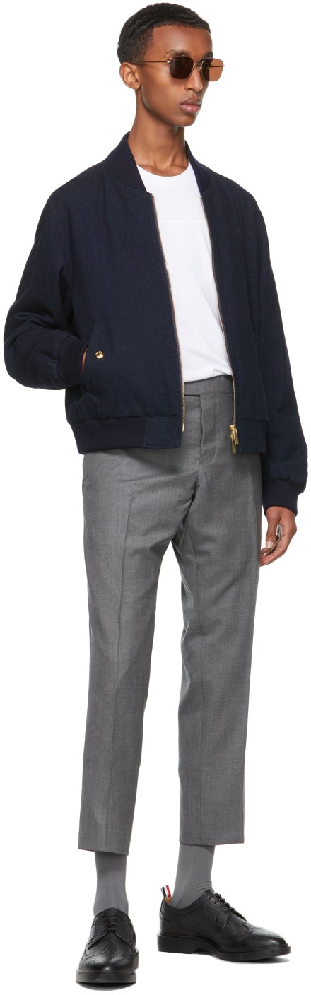 Thom Browne Grey Super 120s Wool Side Tab Trousers