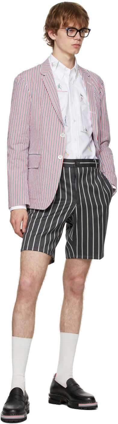 Thom Browne Grey Wool Striped Shorts