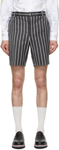 Thom Browne Grey Wool Striped Shorts - Thom Browne Browne Grey Striped Short - Thom Browne 회색 양모 스트라이프 반바지