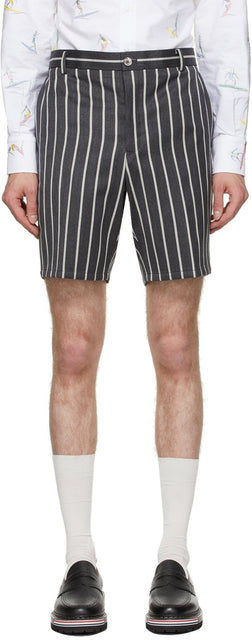 Thom Browne Grey Wool Striped Shorts - Thom Browne Browne Grey Striped Short - Thom Browne 회색 양모 스트라이프 반바지