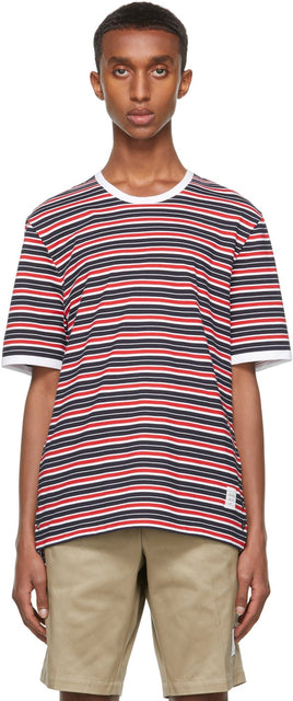 Thom Browne Multicolor Bar Stripe Ringer T-Shirt - T-shirt de sonnerie à rayures de barres multicolores Thom Browne - Thom Browne Multicolor Bar 스트라이프 링거 티셔츠