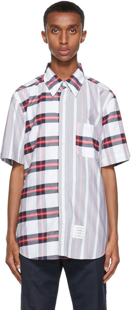 Thom Browne Multicolor Striped Straight Fit Short Sleeve Shirt - THOM BROWNE T-shirt à manches courtes stressées à rayures à rayures multiples - Thom Browne 멀티 컬러 스트라이프 스트레이트 피트 짧은 소매 셔츠