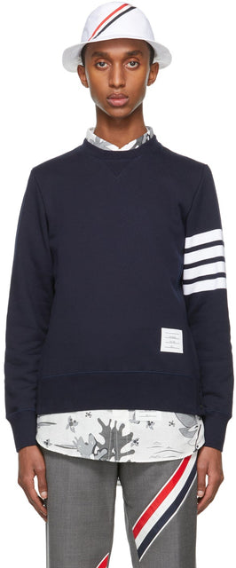 Thom Browne Navy Cotton Loopback 4-Bar Sweatshirt - Sweat-shirt à 4 barres de coton de la marine marine Thom Browne - Thom Browne Navy Cotton Loopback 4 바 - 바 스웨터