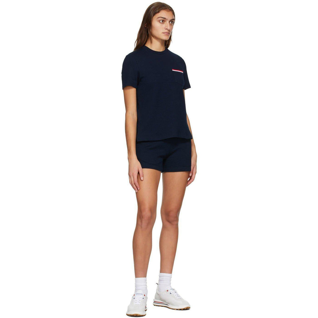 Thom Browne Navy Cotton Seersucker Shorts - Thom Browne Navy Cotton Seersucker Shorts - Thom Browne Navy Cotton Seersucker Shorts.