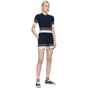 Thom Browne Navy Double Cricket Pin Tuck Shorts
