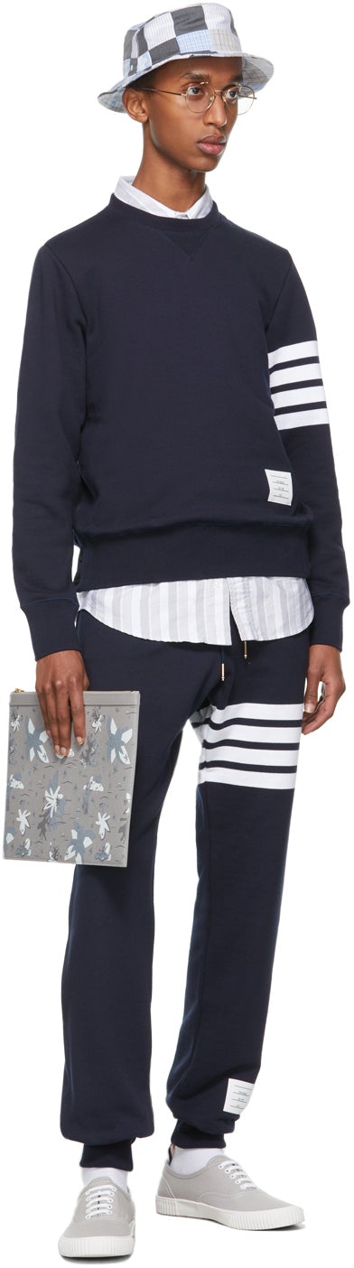Thom Browne Navy Loopback 4-Bar Lounge Pants