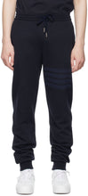 Thom Browne Navy Loopback 4-Bar Lounge Pants - Thom Browne Browy Loopback 4-Bar Salon Pants - Thom Browne 해군 루프백 4 - 바 라운지 바지
