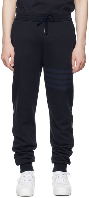 Thom Browne Navy Loopback 4-Bar Lounge Pants - Thom Browne Browy Loopback 4-Bar Salon Pants - Thom Browne 해군 루프백 4 - 바 라운지 바지