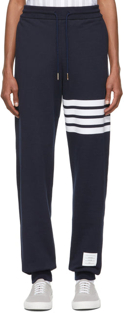 Thom Browne Navy Loopback 4-Bar Lounge Pants - Thom Browne Browy Loopback 4-Bar Salon Pants - Thom Browne 해군 루프백 4 - 바 라운지 바지