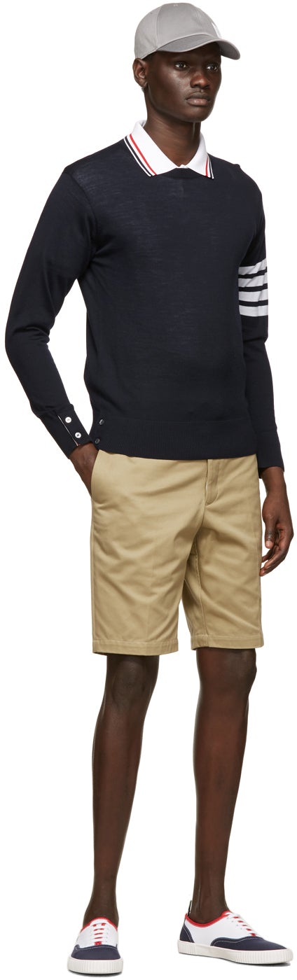 Thom Browne Navy Merino 4-Bar Sweater
