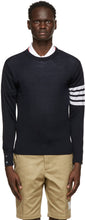 Thom Browne Navy Merino 4-Bar Sweater - Thom Browne Navy Merino Sweater 4 bar - Thom Browne Navy Merino 4-Bar 스웨터