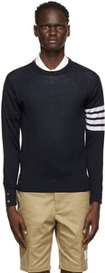 Thom Browne Navy Merino 4-Bar Sweater - Thom Browne Navy Merino Sweater 4 bar - Thom Browne Navy Merino 4-Bar 스웨터