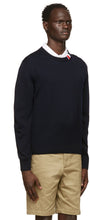 Thom Browne Navy Merino RWB Tab Relaxed-Fit Sweater