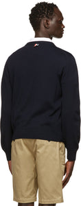 Thom Browne Navy Merino RWB Tab Relaxed-Fit Sweater