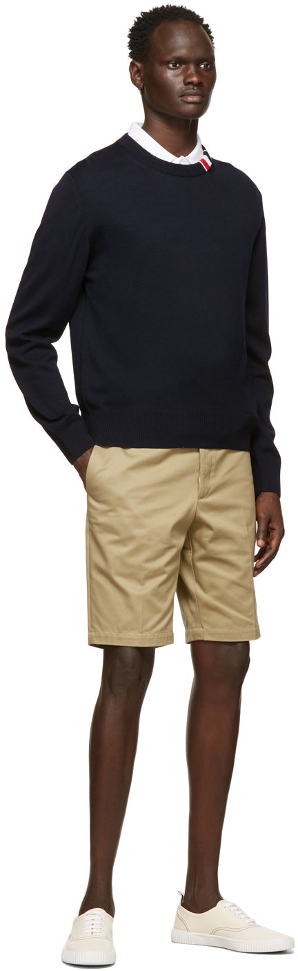 Thom Browne Navy Merino RWB Tab Relaxed-Fit Sweater