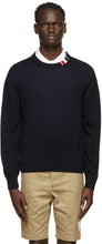 Thom Browne Navy Merino RWB Tab Relaxed-Fit Sweater - Thom Browne Navy Merino RWB Tab. - Thom Browne Navy Merino RWB 탭 편안한 스웨터