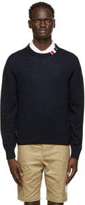 Thom Browne Navy Merino RWB Tab Relaxed-Fit Sweater - Thom Browne Navy Merino RWB Tab. - Thom Browne Navy Merino RWB 탭 편안한 스웨터