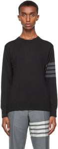 Thom Browne Navy Merino Wool 4-Bar Sweater - Thom Browne Navy Merino Laine Pull 4 bar - Thom Browne Navy Merino Wool 4-Bar 스웨터