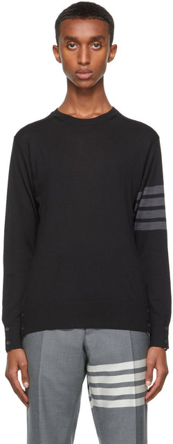 Thom Browne Navy Merino Wool 4-Bar Sweater - Thom Browne Navy Merino Laine Pull 4 bar - Thom Browne Navy Merino Wool 4-Bar 스웨터