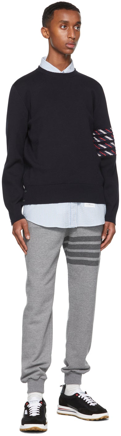Thom Browne Navy Milano 4-Bar Stripe Crewneck Sweater