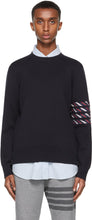Thom Browne Navy Milano 4-Bar Stripe Crewneck Sweater - Thom Browne Navy Milano 4-Bar Stripe Crewneck Pull - Thom Browne Navy Milano 4 - 바 스트 라이프 크루 넥 스웨터