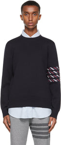 Thom Browne Navy Milano 4-Bar Stripe Crewneck Sweater - Thom Browne Navy Milano 4-Bar Stripe Crewneck Pull - Thom Browne Navy Milano 4 - 바 스트 라이프 크루 넥 스웨터
