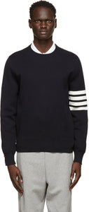 Thom Browne Navy Milano 4-Bar Sweater - Thom Browne Navy Milano Sweater 4 bar - Thom Browne Navy Milano 4 바 스웨터