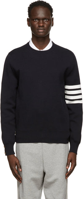 Thom Browne Navy Milano 4-Bar Sweater - Thom Browne Navy Milano Sweater 4 bar - Thom Browne Navy Milano 4 바 스웨터