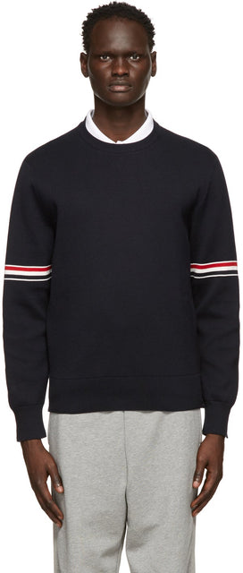 Thom Browne Navy Milano RWB Stripe Sweater - Thom Browne Navy Milano RWB Stripe Sweater - Thom Browne Navy Milano RWB 스트라이프 스웨터