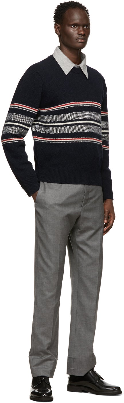 Thom Browne Navy Mohair Cricket Stripe Sweater